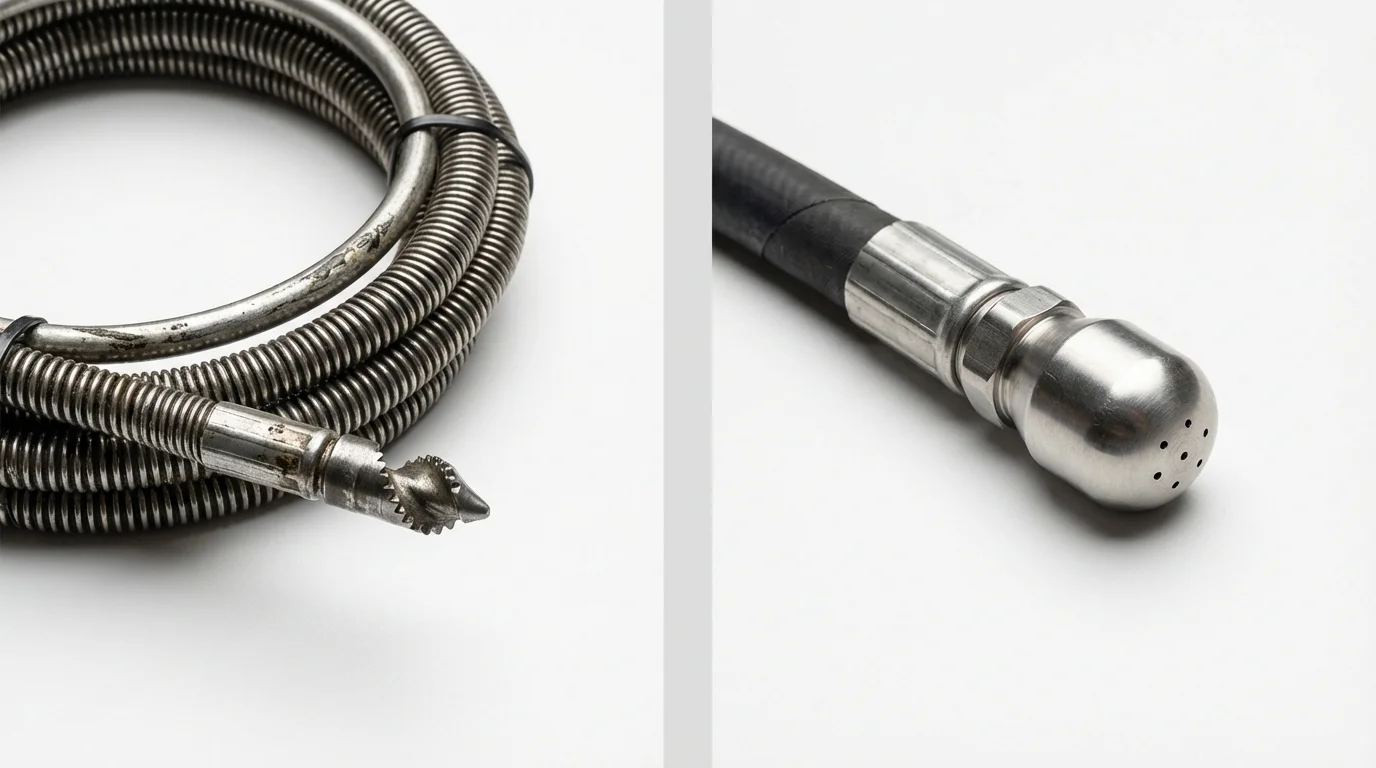 Drain snake cable and hydro jetting nozzle used for drain cleaning in Raleigh, MS