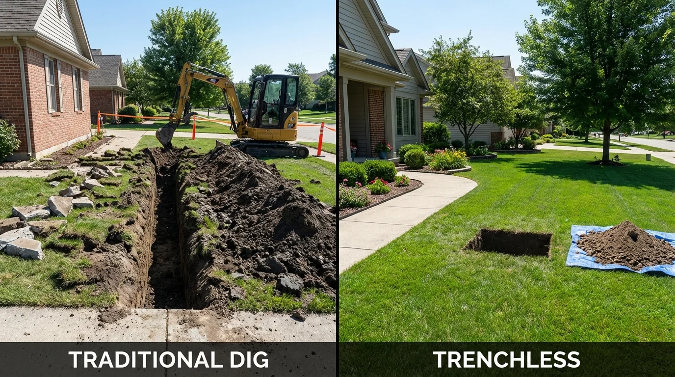 Trenchless sewer repair with minimal yard damage versus traditional excavation in Raleigh, MS